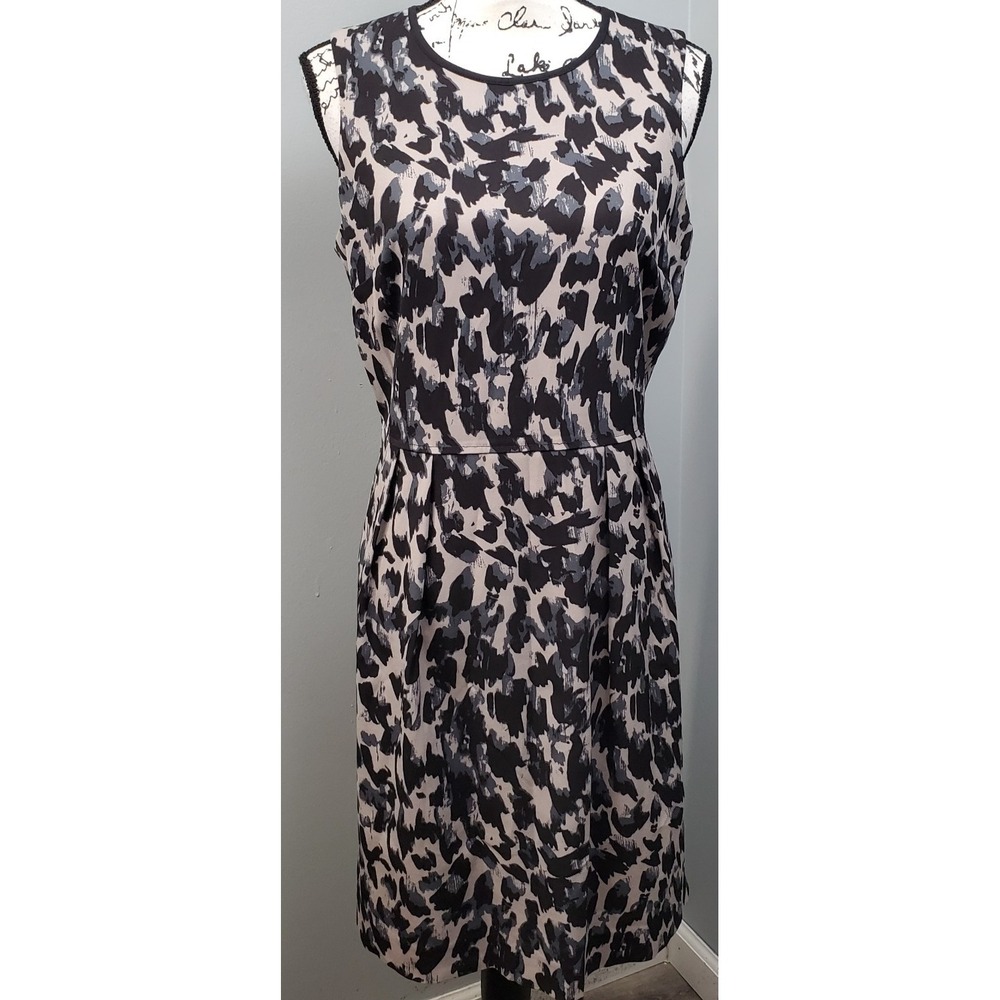 Ann Taylor LOFT Sheath Dress Women's 8 Multi Animal Print Pleated Waist Back Zip